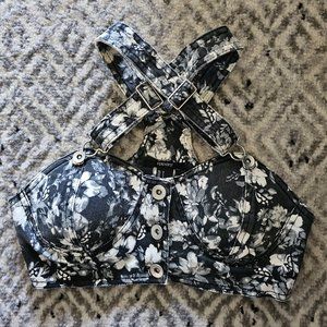 Monochrome Fantasy denim crop bustier top SZ SMALL adjustable strap